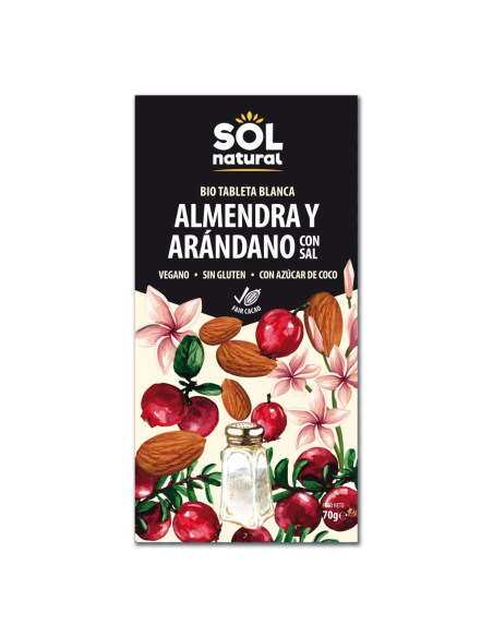 Pack 10 Tabletas Chocolate Blanco Almendra-Arándano Bio 70g