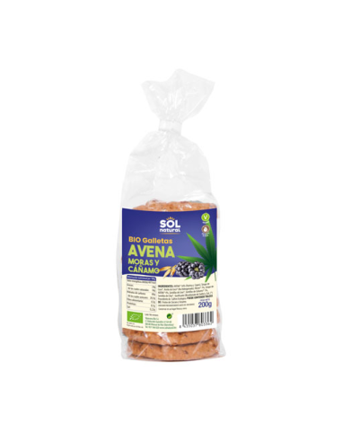 Pack 8 Galletas Bio Avena, Moras y Cáñamo Solnatural 200g