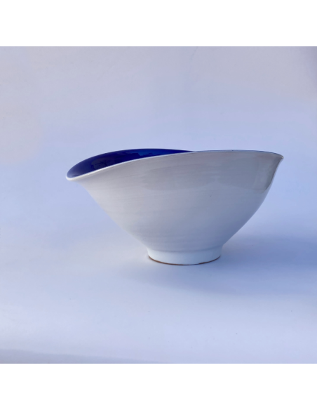 Tigela de barbear em cerâmica Bunzlau 10 cm branca e azul