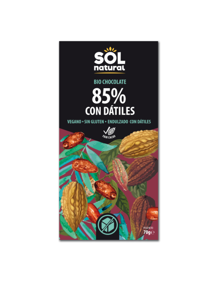 Tableta Chocolate Dark 85% con Dátiles Bio 70 g Solnatural