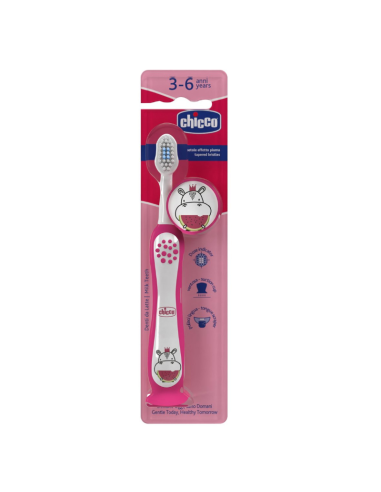 Escova de Dentes Hippo Chicco Rosa 36M+ Cuidado Infantil Seguro