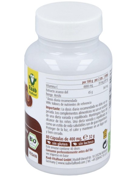 Reishi 80 Cápsulas  Bio Sg Vegan Raab Vitalfood