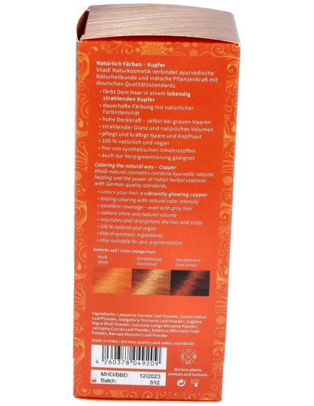 Tinte Herbal Color Cobre 100 Gramos Khadi