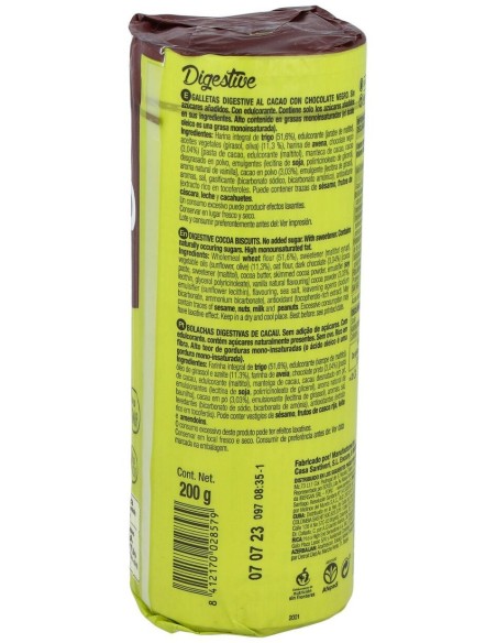 Galletas Integrales de Cacao Sin Azúcar Santiveri 200g